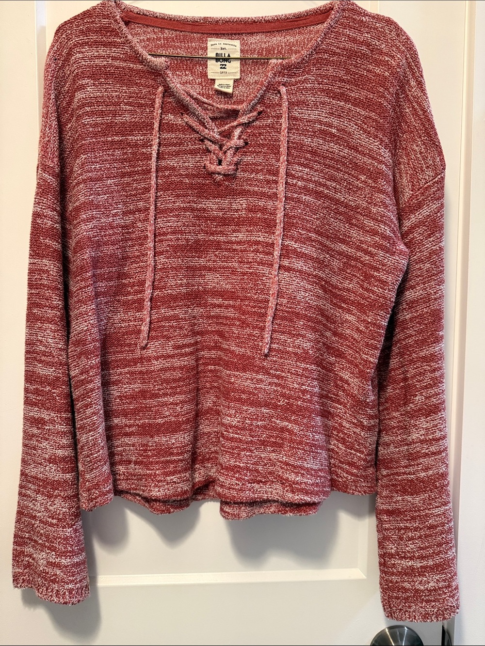 Billabong Women's Marled Lace-Up Pullover in Brick size M